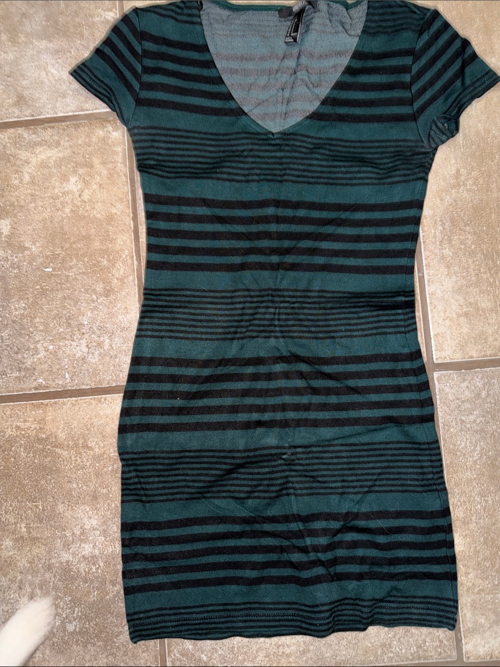 Striped V-Neck Bodycon Dress in Teal and Black